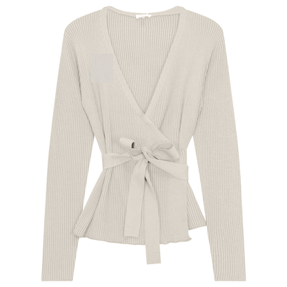 Ribbed Knit Wrap Top Off White