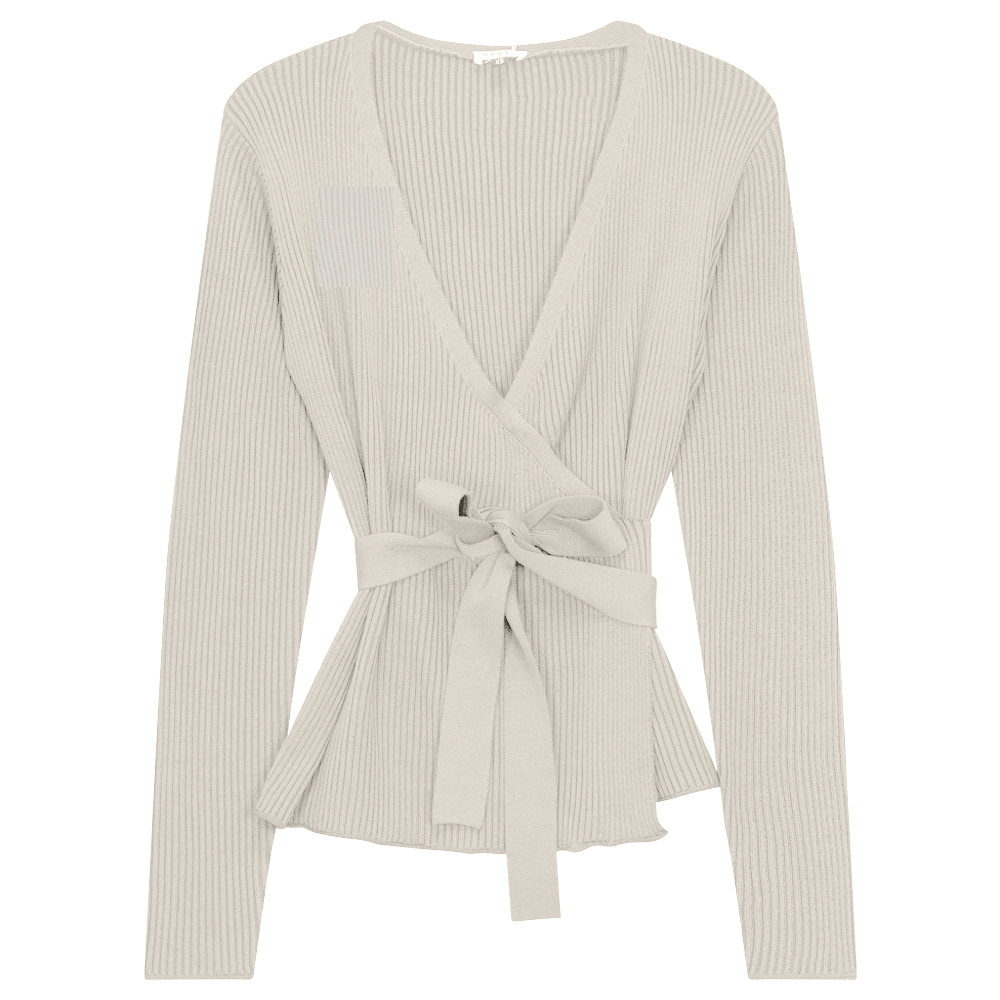 Ribbed Knit Wrap Top Off White