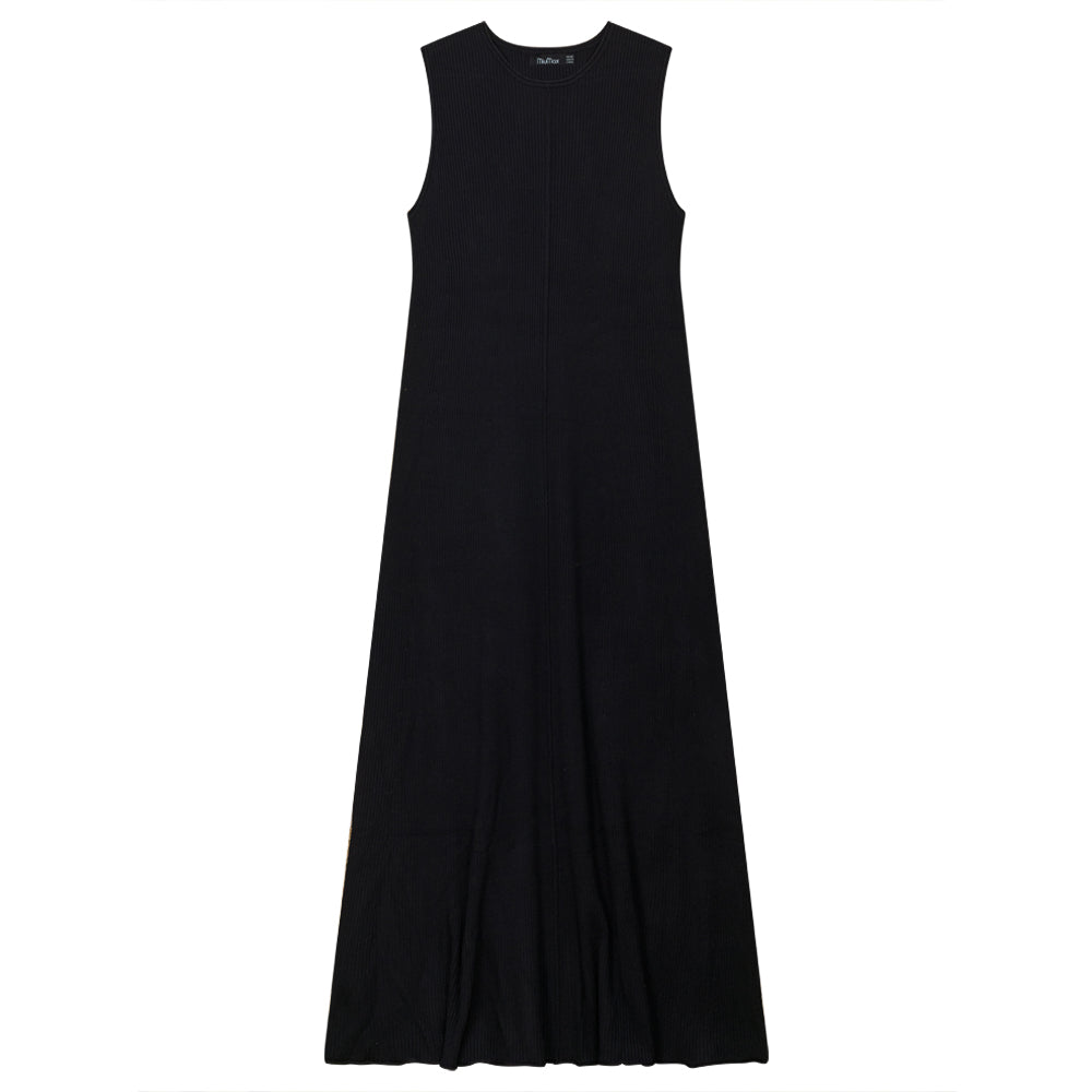 A Line Ribbed Knit Maxi Jumper Black