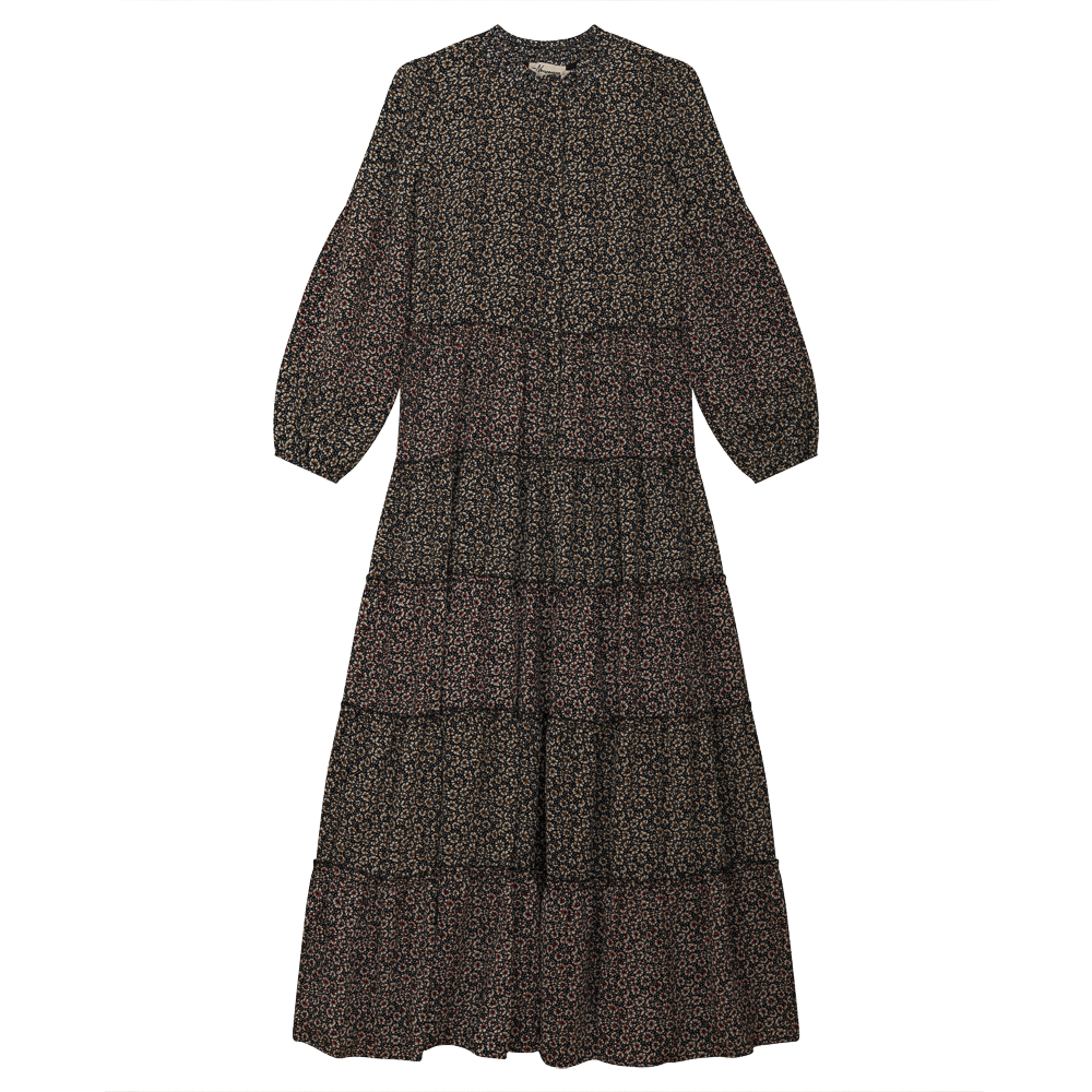 Two Tone Floral Maxi Dress Black Rust