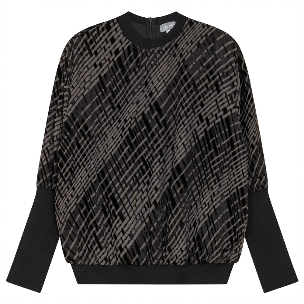 Flocked Velour Rib Bubble Top Black Cream