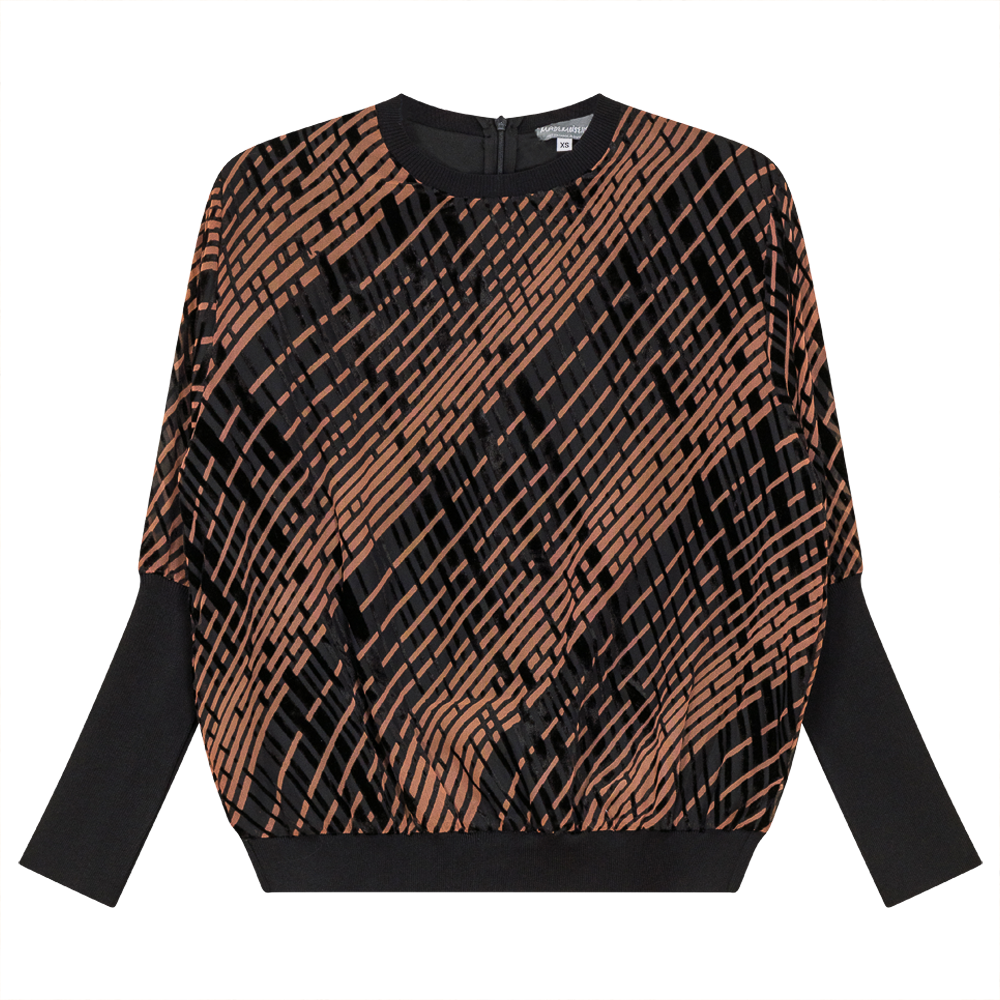 Flocked Velour Rib Bubble Top Black Mauve