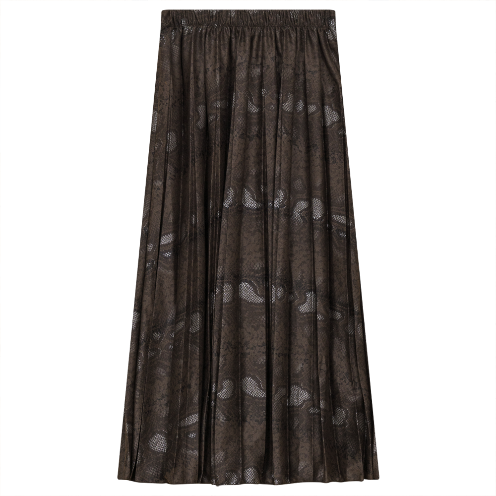 Accordion Pleated Printed Leather Midi Skirt Chocolate