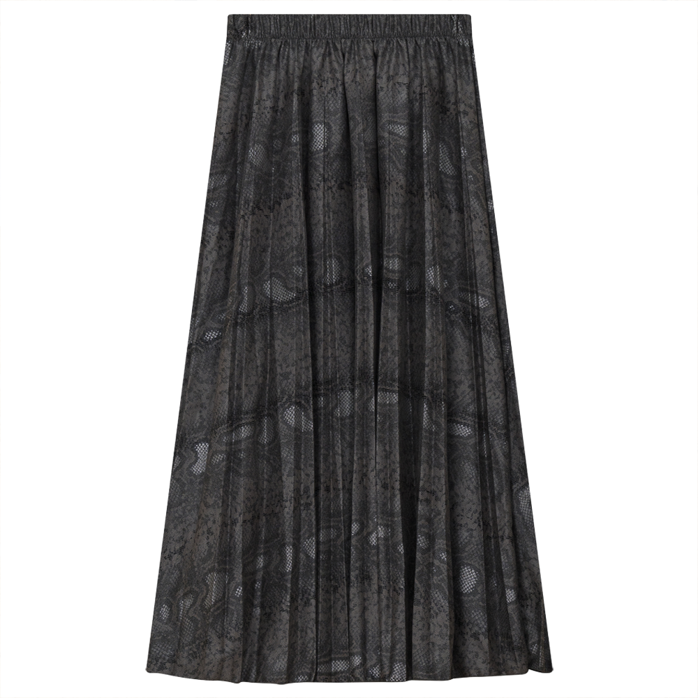Accordion Pleated Printed Leather Midi Skirt Taupe