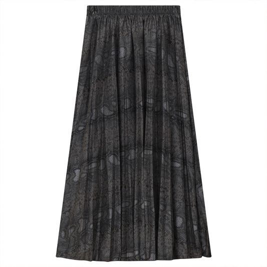 Accordion Pleated Printed Leather Midi Skirt Taupe