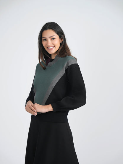 V Neck Color Block Sweater