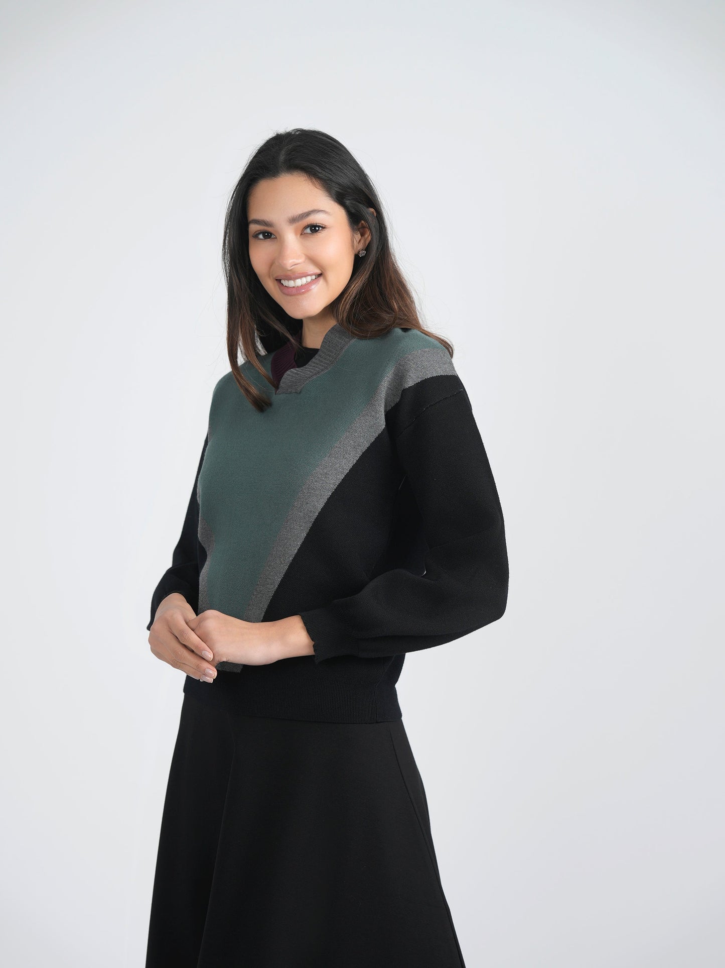 V Neck Color Block Sweater