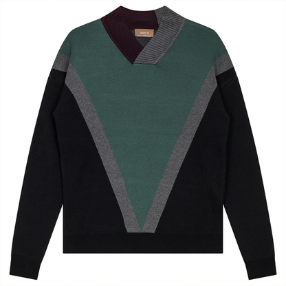 V Neck Color Block Sweater Black