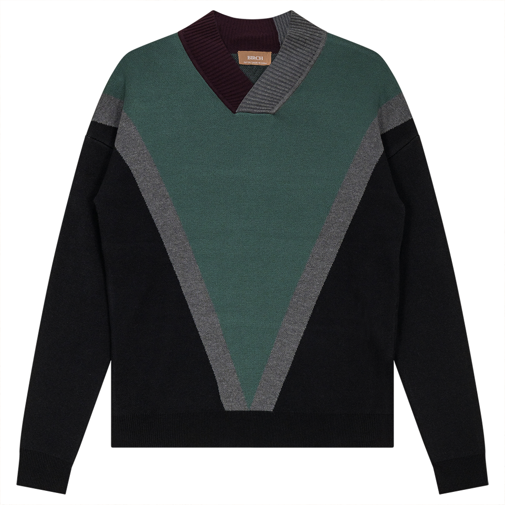 V Neck Color Block Sweater Black