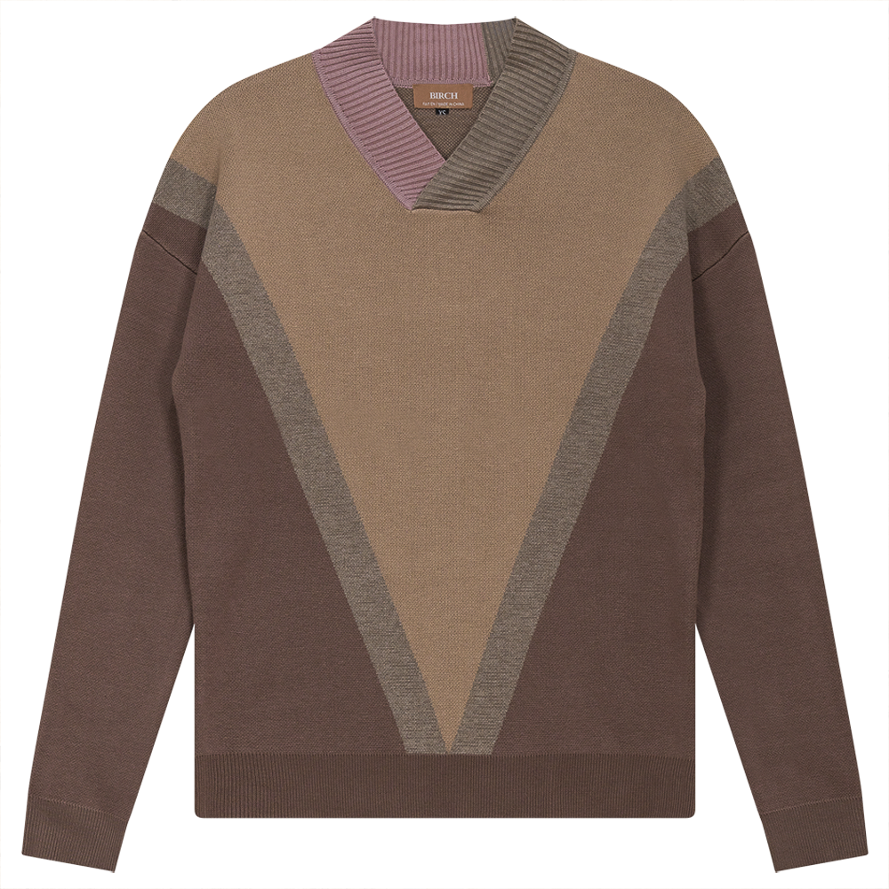 V Neck Color Block Sweater Mocha