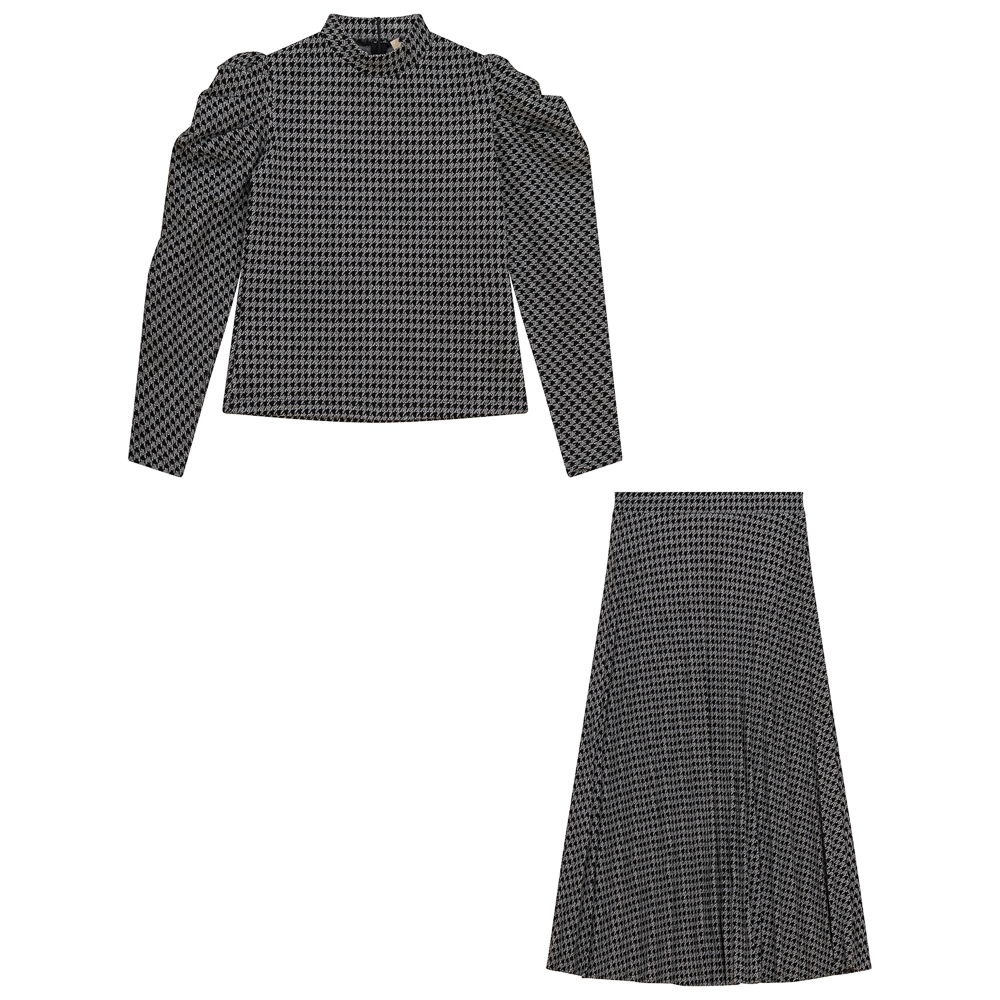 Knit Hound Tooth 2 PC Set Black