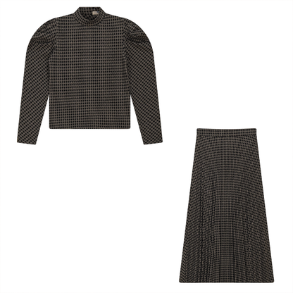 Knit Hound Tooth 2 PC Set Stone