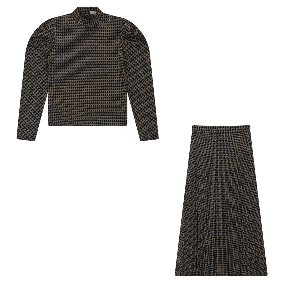 Knit Hound Tooth 2 PC Set Stone