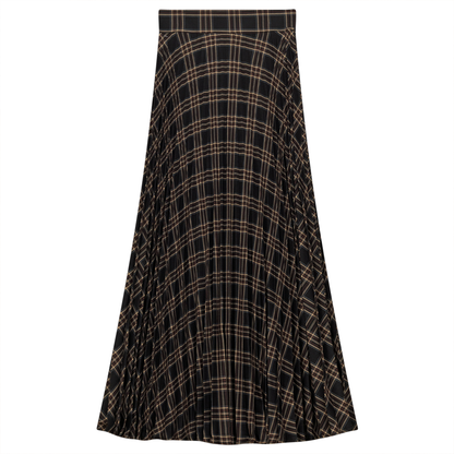 Accordian Pleated Midi Plaid Skirt Black Wine