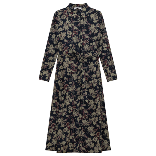 Midi Floral Shirt Dress Navy Wine