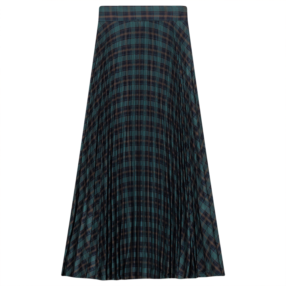 Accordian Pleated Midi Plaid Hunter Navy