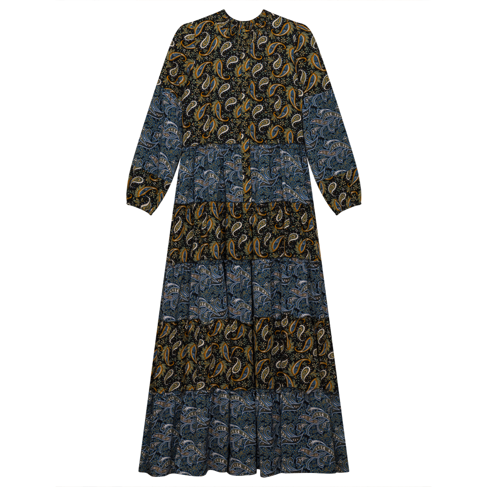 Two Tone Floral Maxi Dress Black Blue