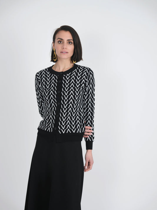 Crew Neck Printed Knit Cardigan