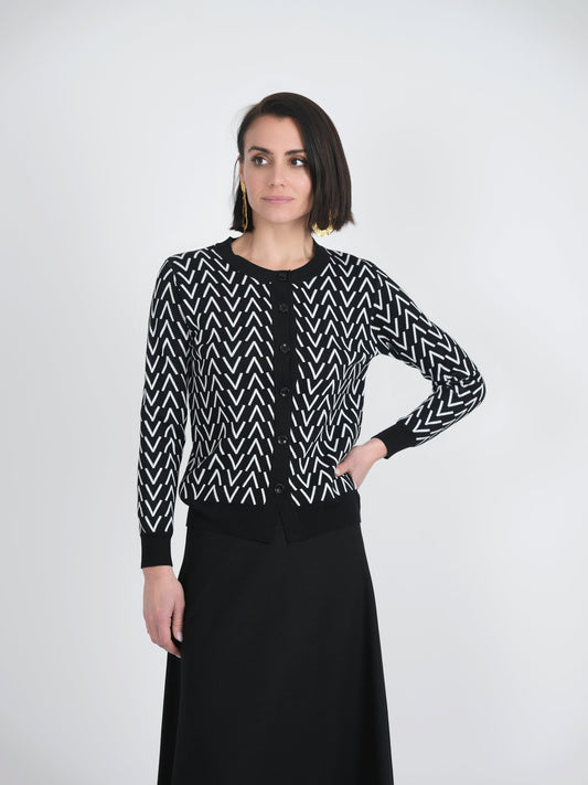 Crew Neck Printed Knit Cardigan