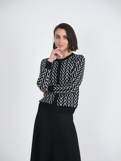 Crew Neck Printed Knit Cardigan