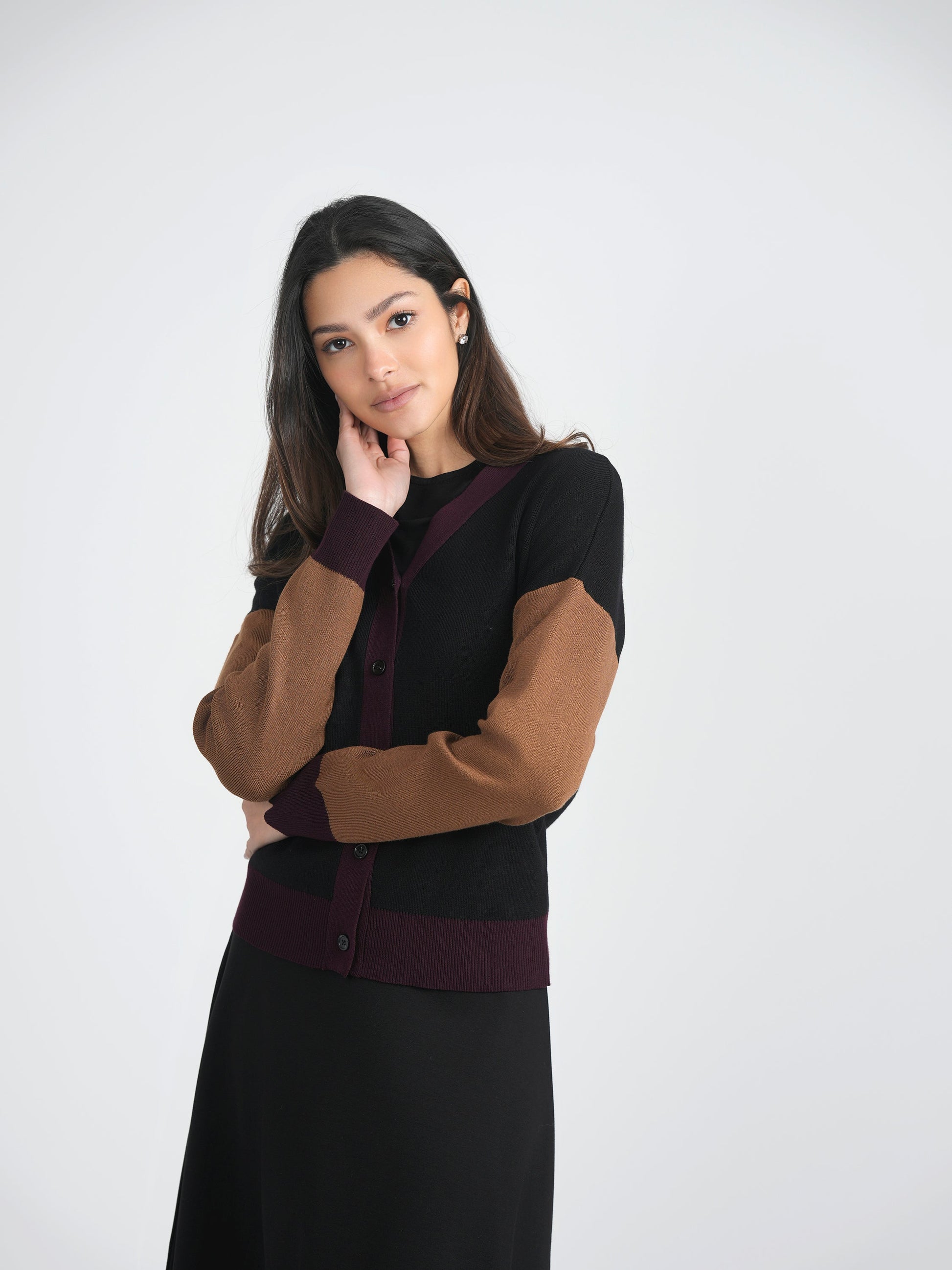 Color Blocked Knit Cardigan