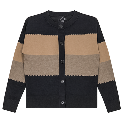 Striped Knit Cardigan Black Oatmeal Stone