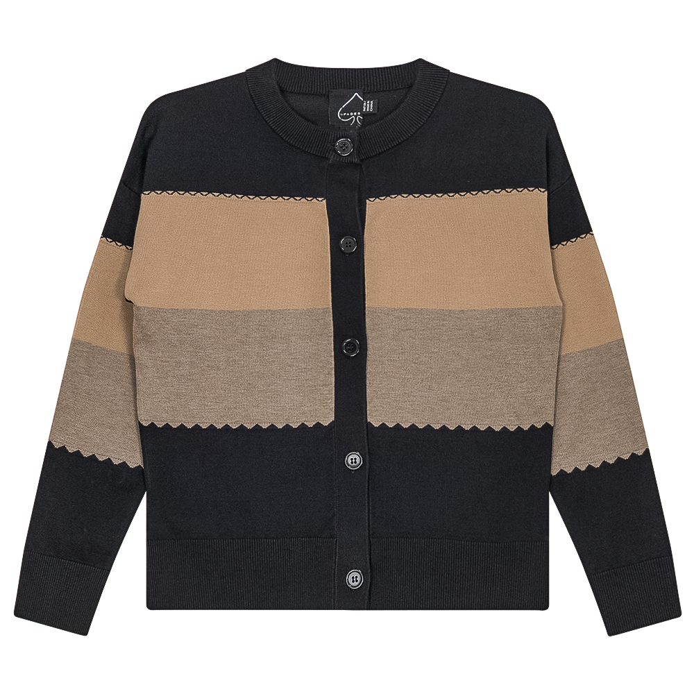 Striped Knit Cardigan Black Oatmeal Stone