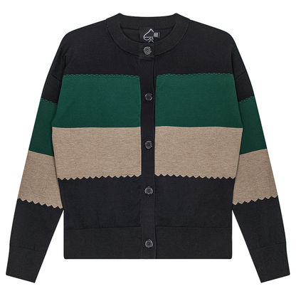 Striped Knit Cardigan Black Stone Forest