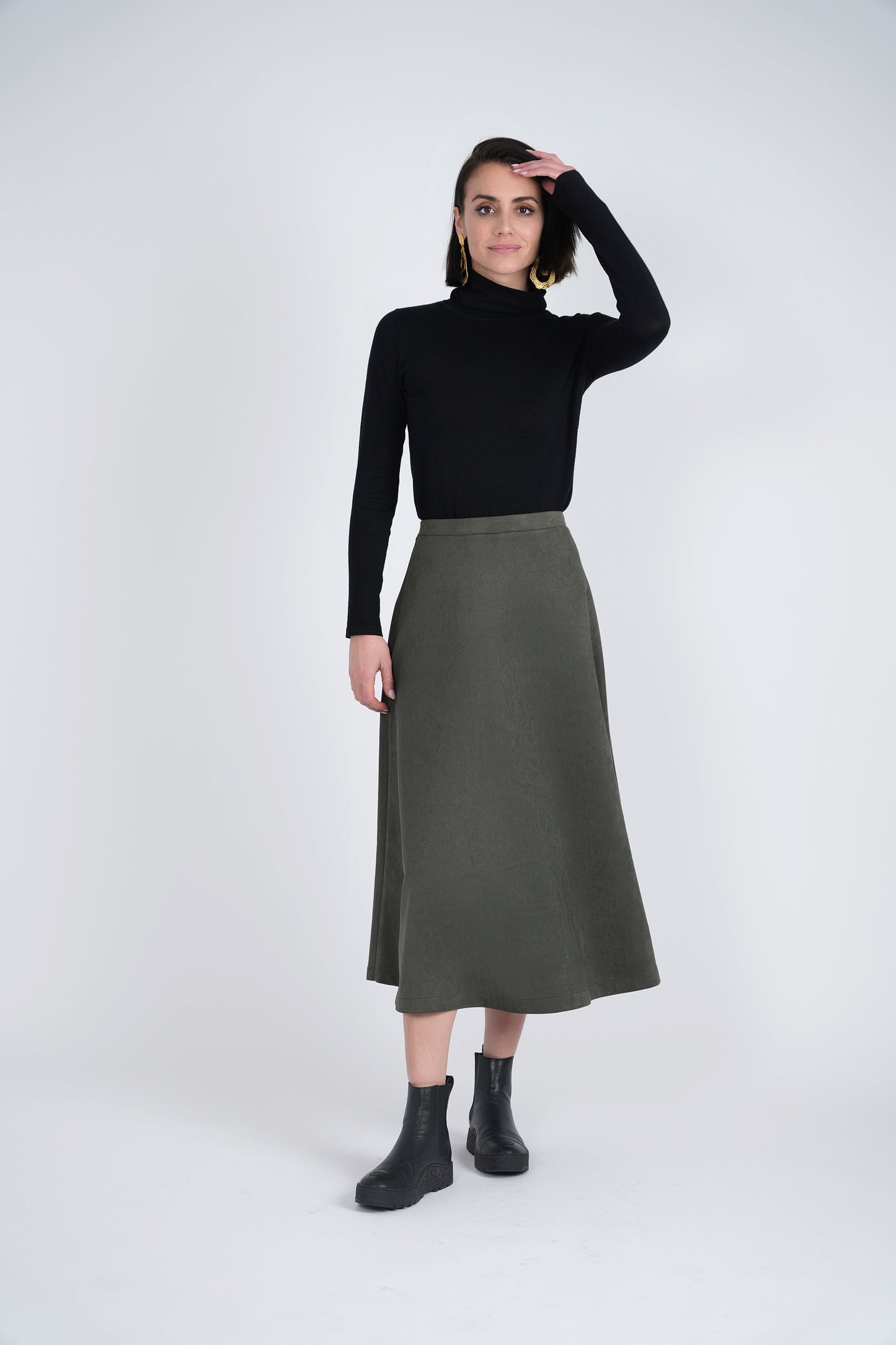Suede A-Line Midi Skirt