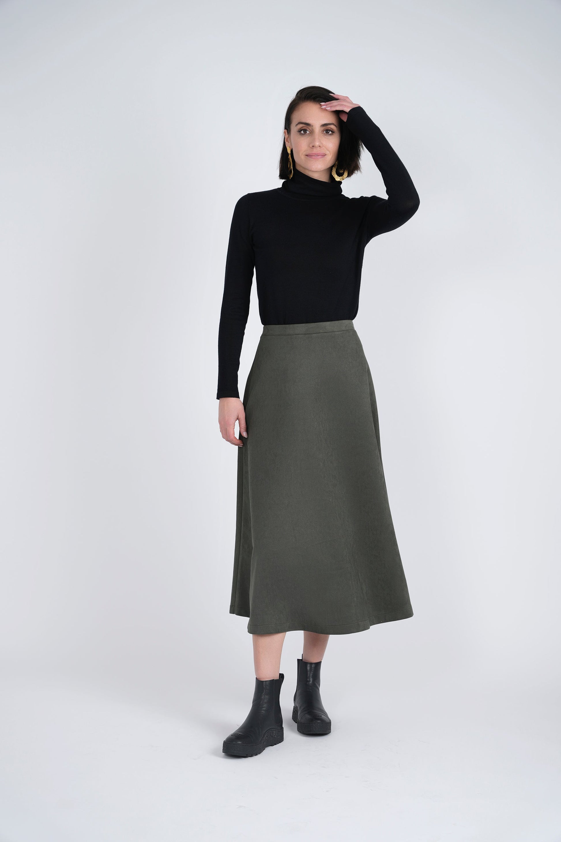 Suede A-Line Midi Skirt
