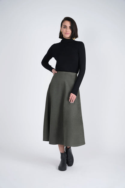 Suede A-Line Midi Skirt