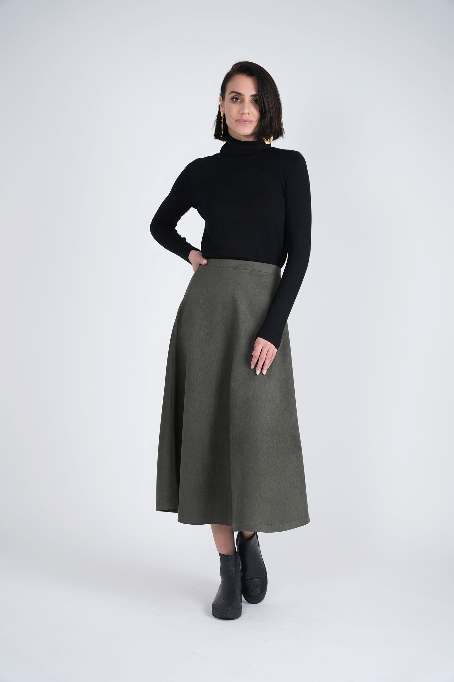Suede A-Line Midi Skirt