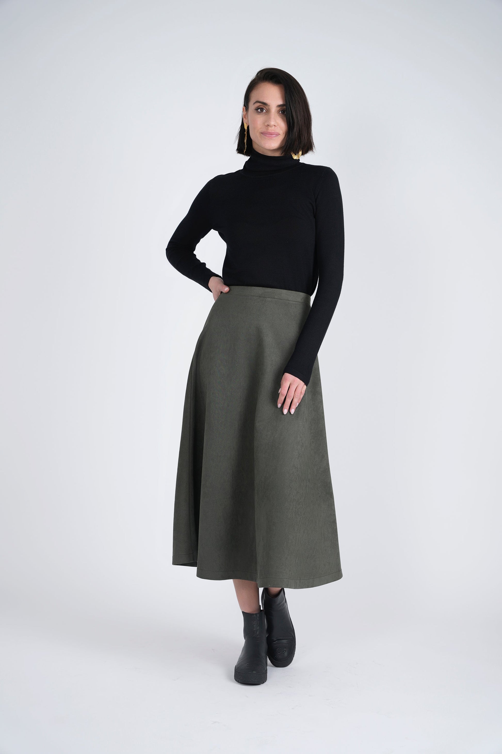 Suede A-Line Midi Skirt
