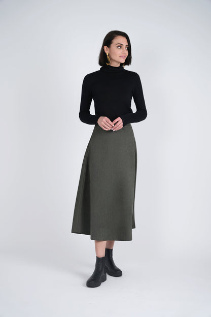 Suede A-Line Midi Skirt