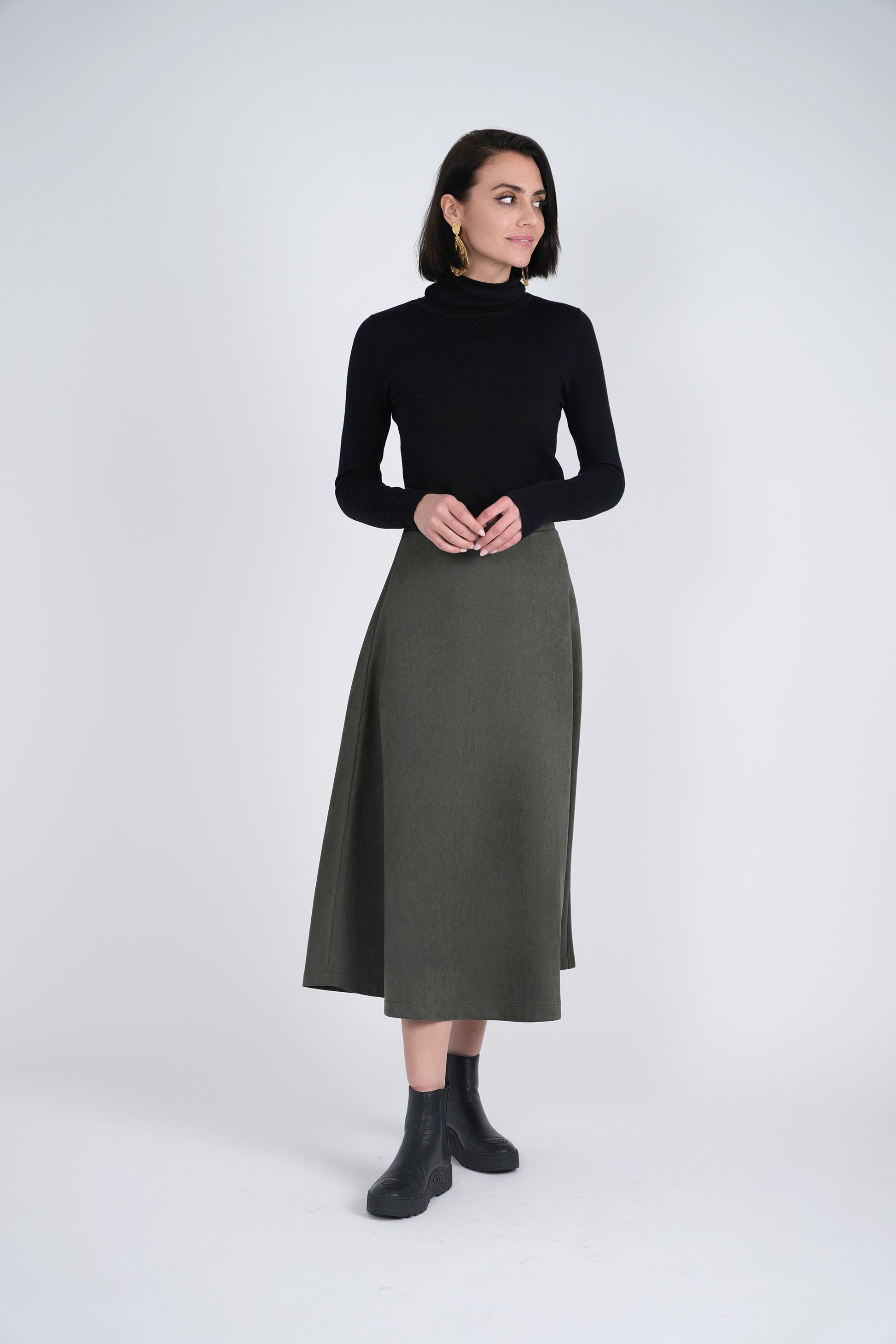 Suede A-Line Midi Skirt