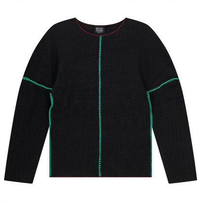Contrast Piping Sweater Black