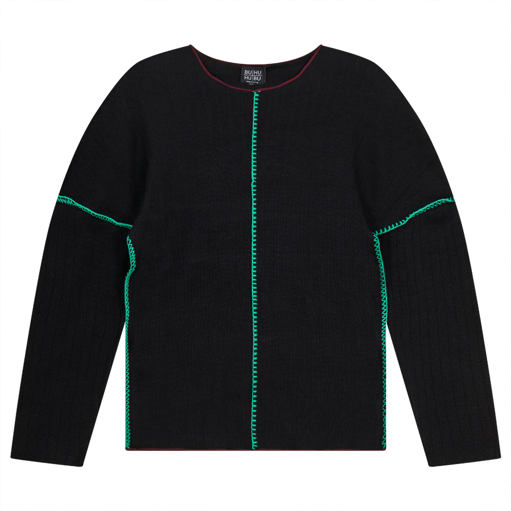 Contrast Piping Sweater Black