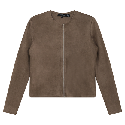 Ladies Suede Zip Jacket Mocha