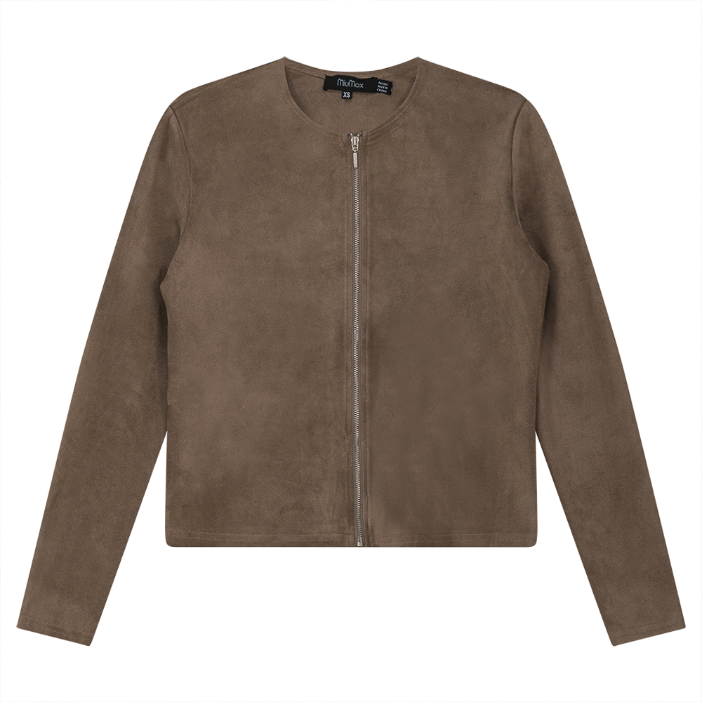 Ladies Suede Zip Jacket Mocha