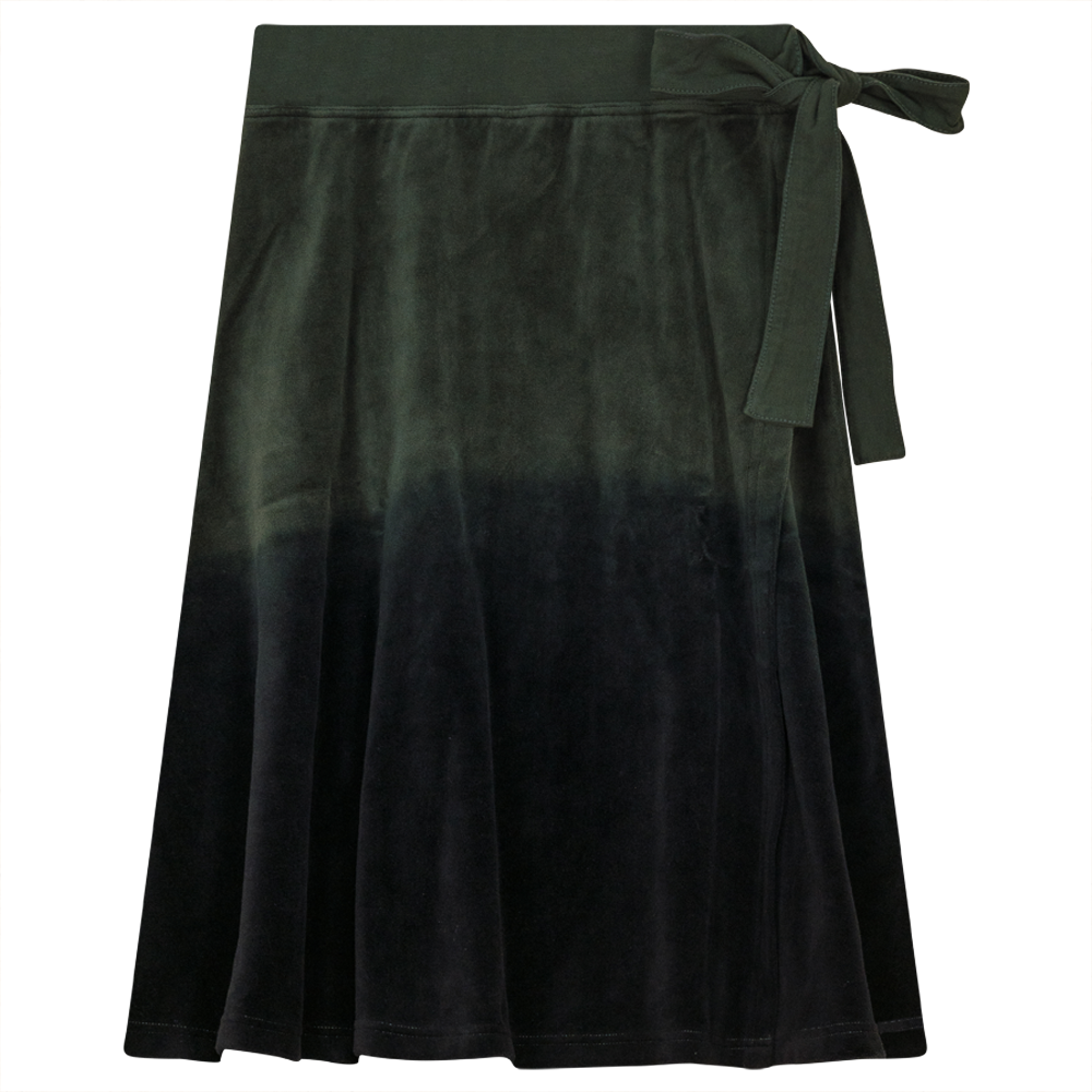 Short Wrap Velour Skirt Dark Olive Black