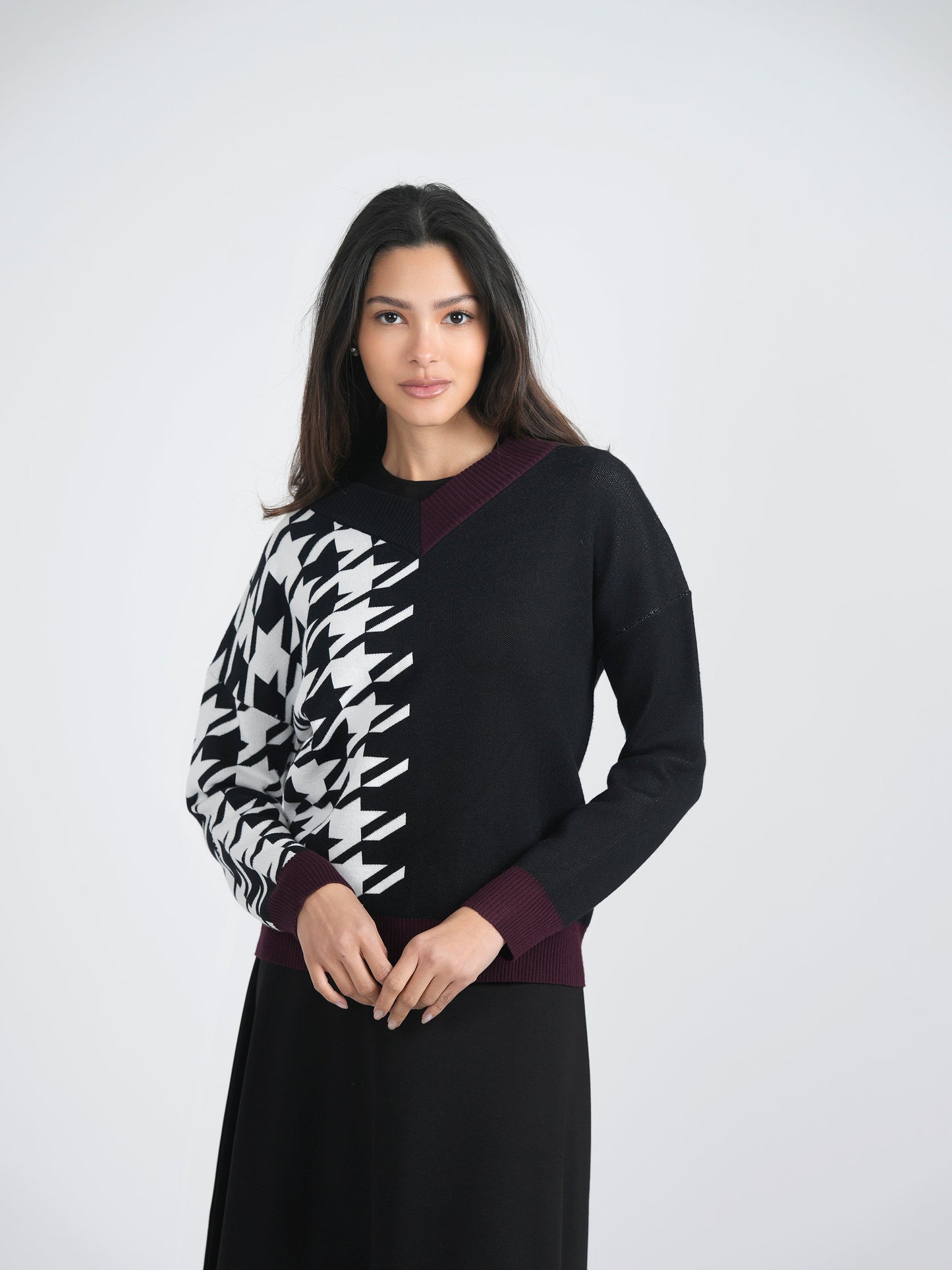Houndstooth Color Blocked Sweater