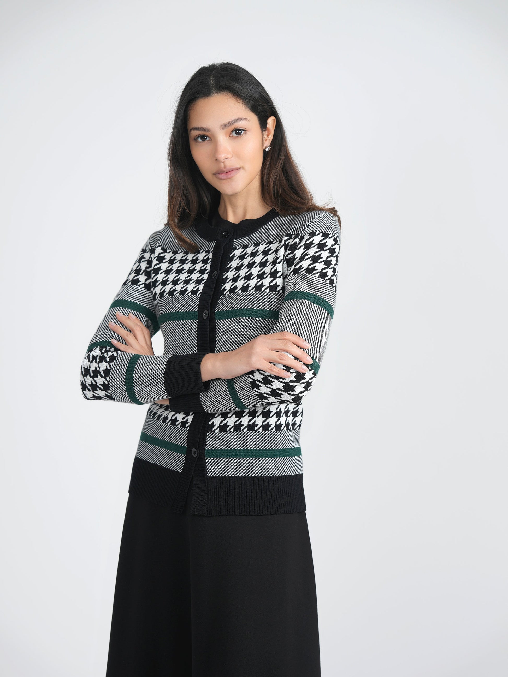 Hounstooth Combo Knit Cardigan