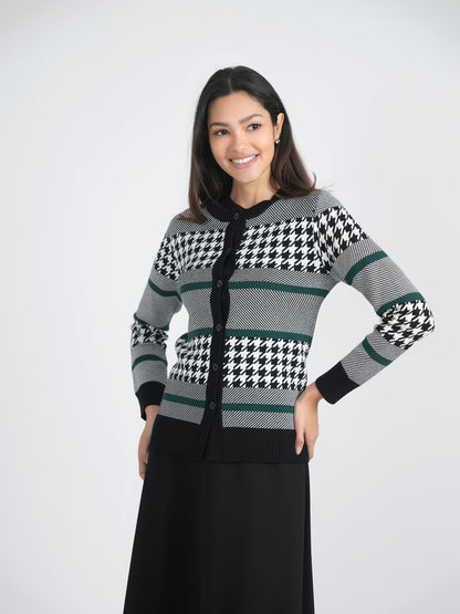 Hounstooth Combo Knit Cardigan