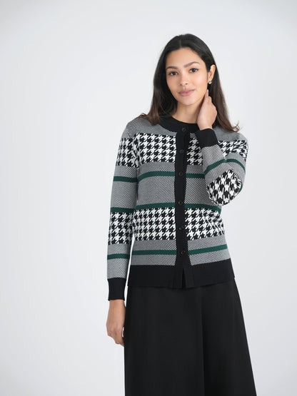 Hounstooth Combo Knit Cardigan