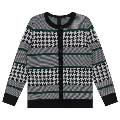 Hounstooth Combo Knit Cardigan Black Off White Hunter