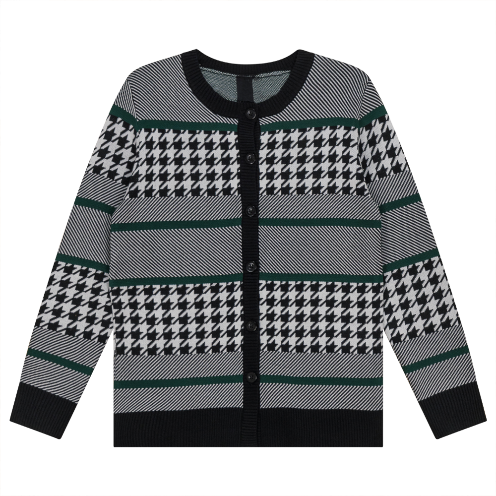 Hounstooth Combo Knit Cardigan Black Off White Hunter
