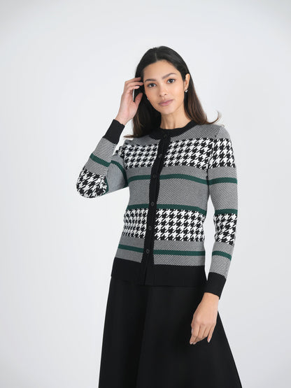 Hounstooth Combo Knit Cardigan