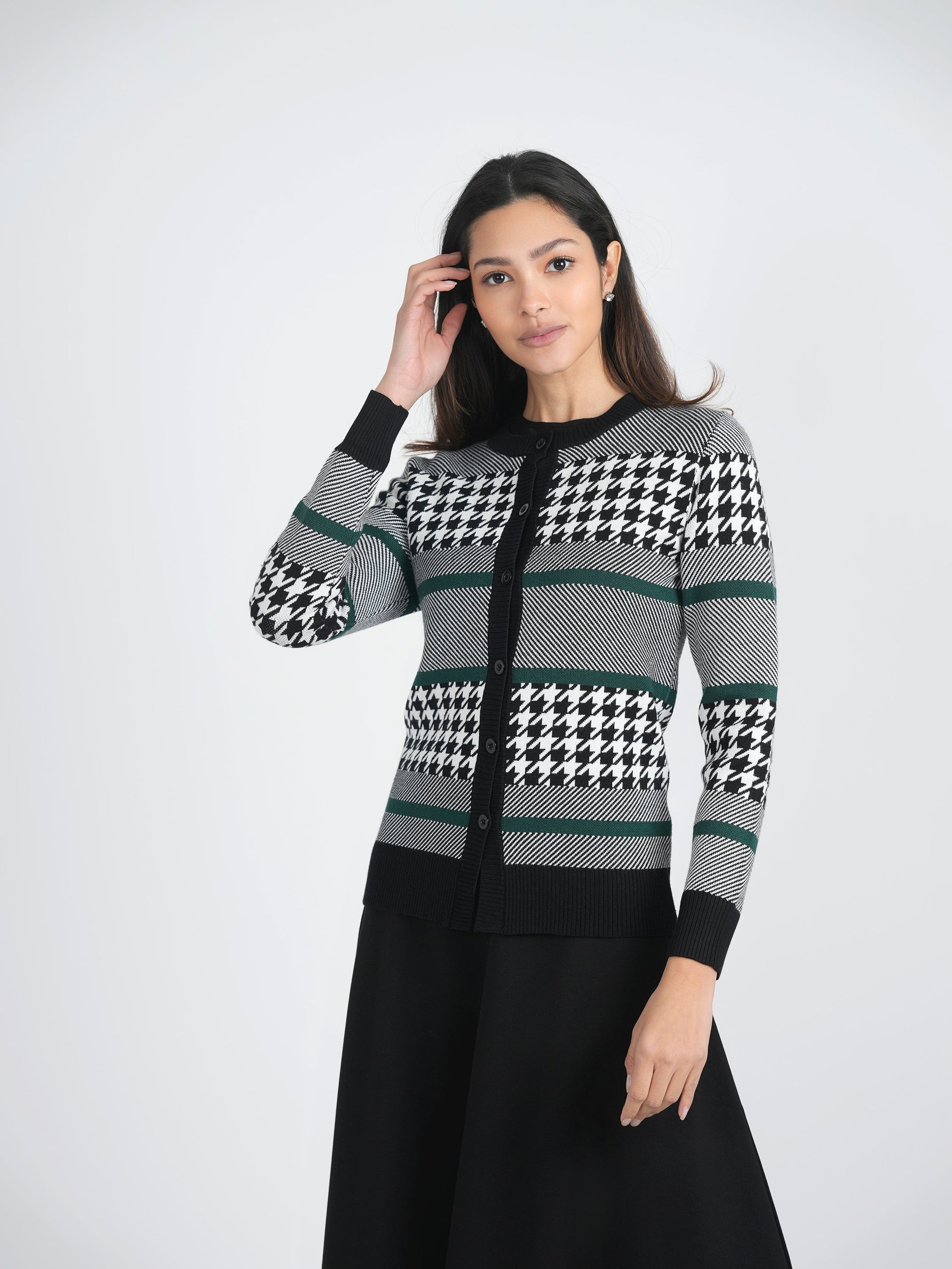 Hounstooth Combo Knit Cardigan