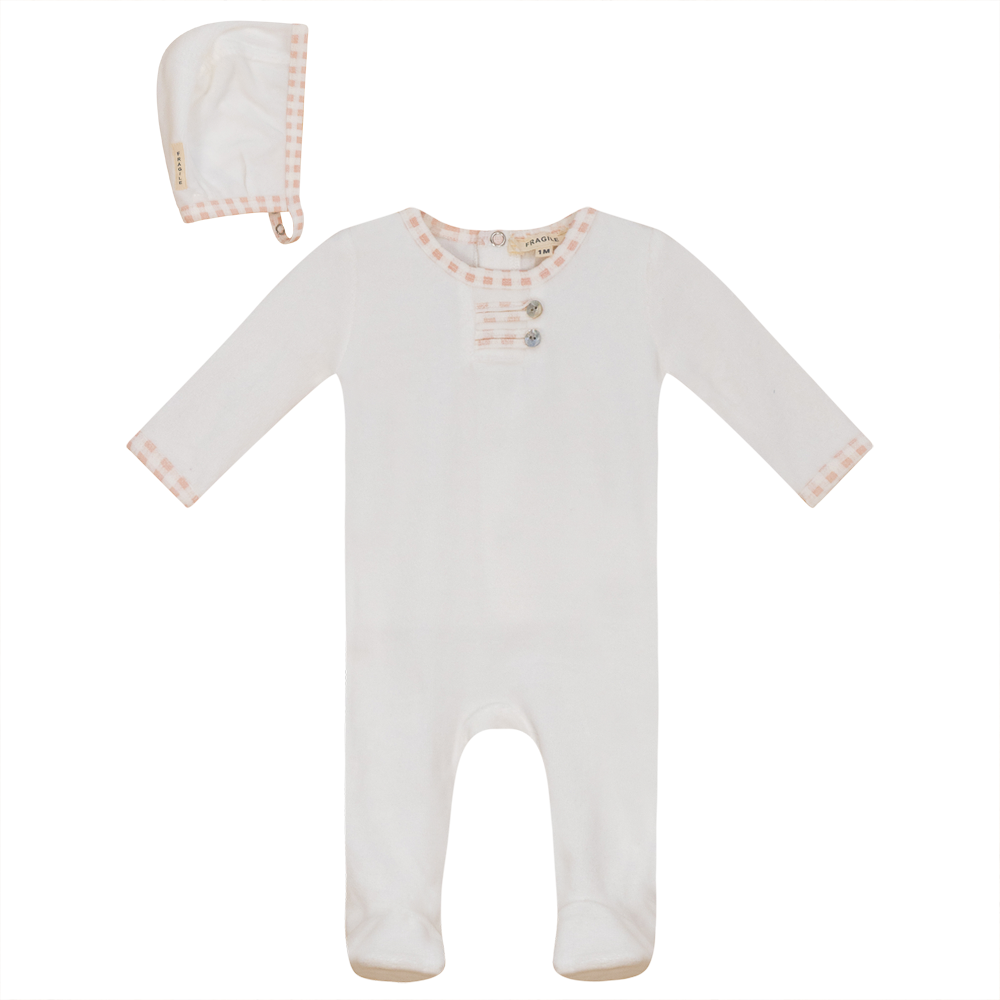 Velour Onesie with Bonnet Off White Pedel