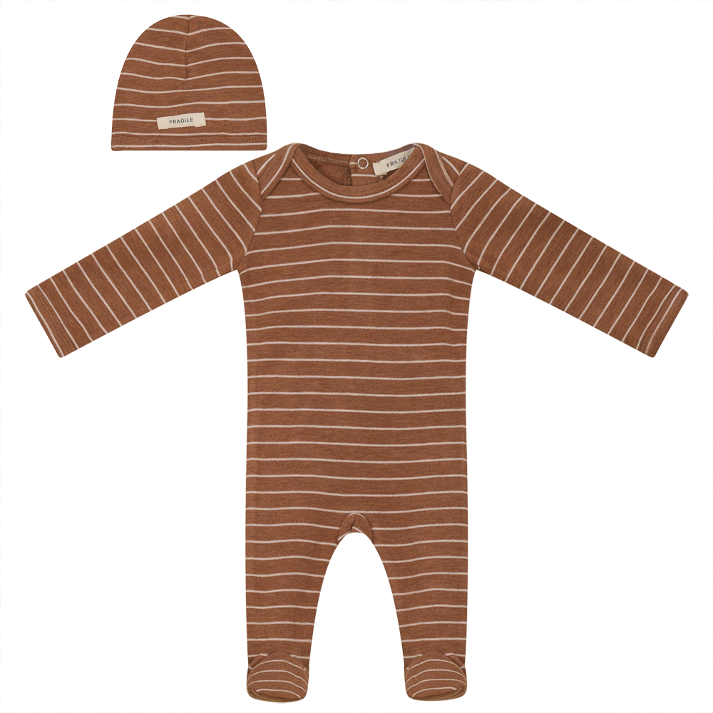 Stripe Stretch Knit Onesie with Hat Cider